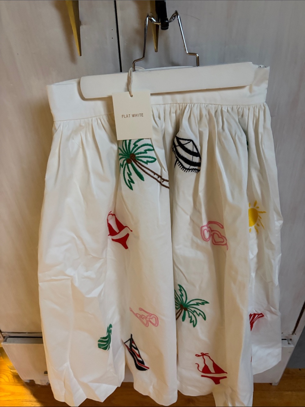 White Embroidered A-Line Cotton Skirt